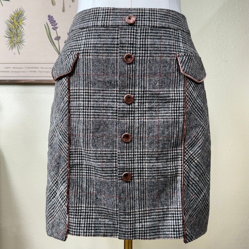 Gray Plaid Velvet Trim Mini Skirt Academia Heritage Y2k Preppy Cottage Forest M